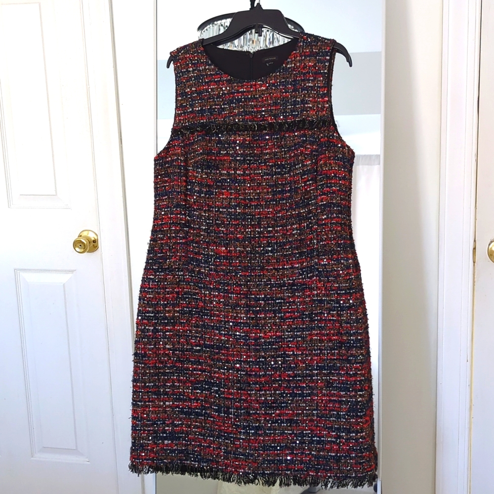 Ann Taylor Red and Black Tweed Dress